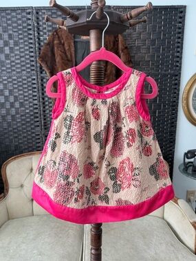 🌸 Marks & Spencer Autograph Floral Sequined Overlay Dress Pink Trim 2-3Y